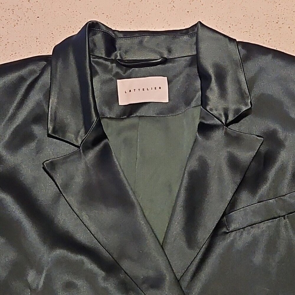 Lattelier Pant Suit Womens M Tie Waist Tuxedo Blazer Satin Green Trouser Outfit - Picture 8 of 16